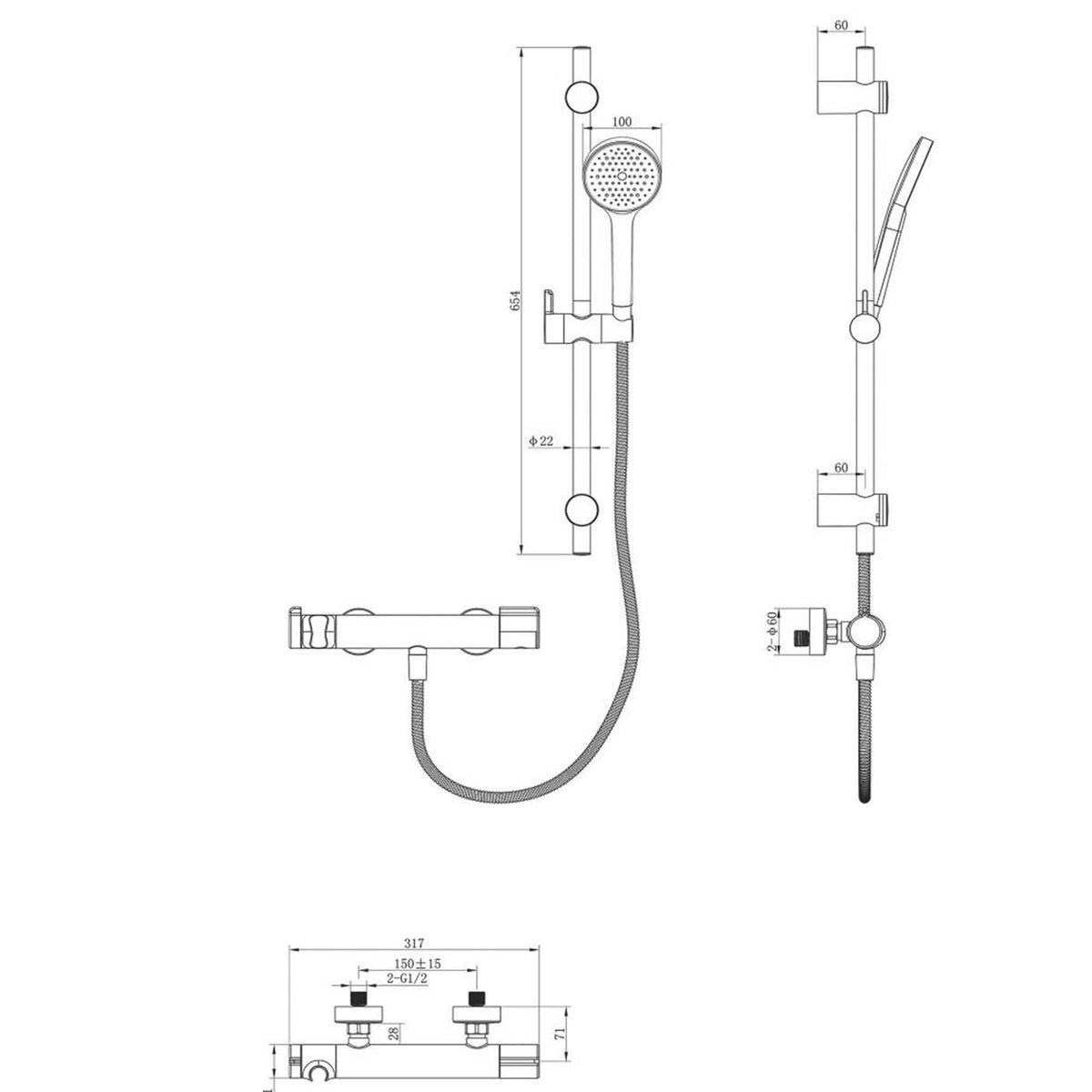 Swirl Thermostatic Shower Kit Exposed Matt Black Single Spray Pattern Bathroom - Image 2