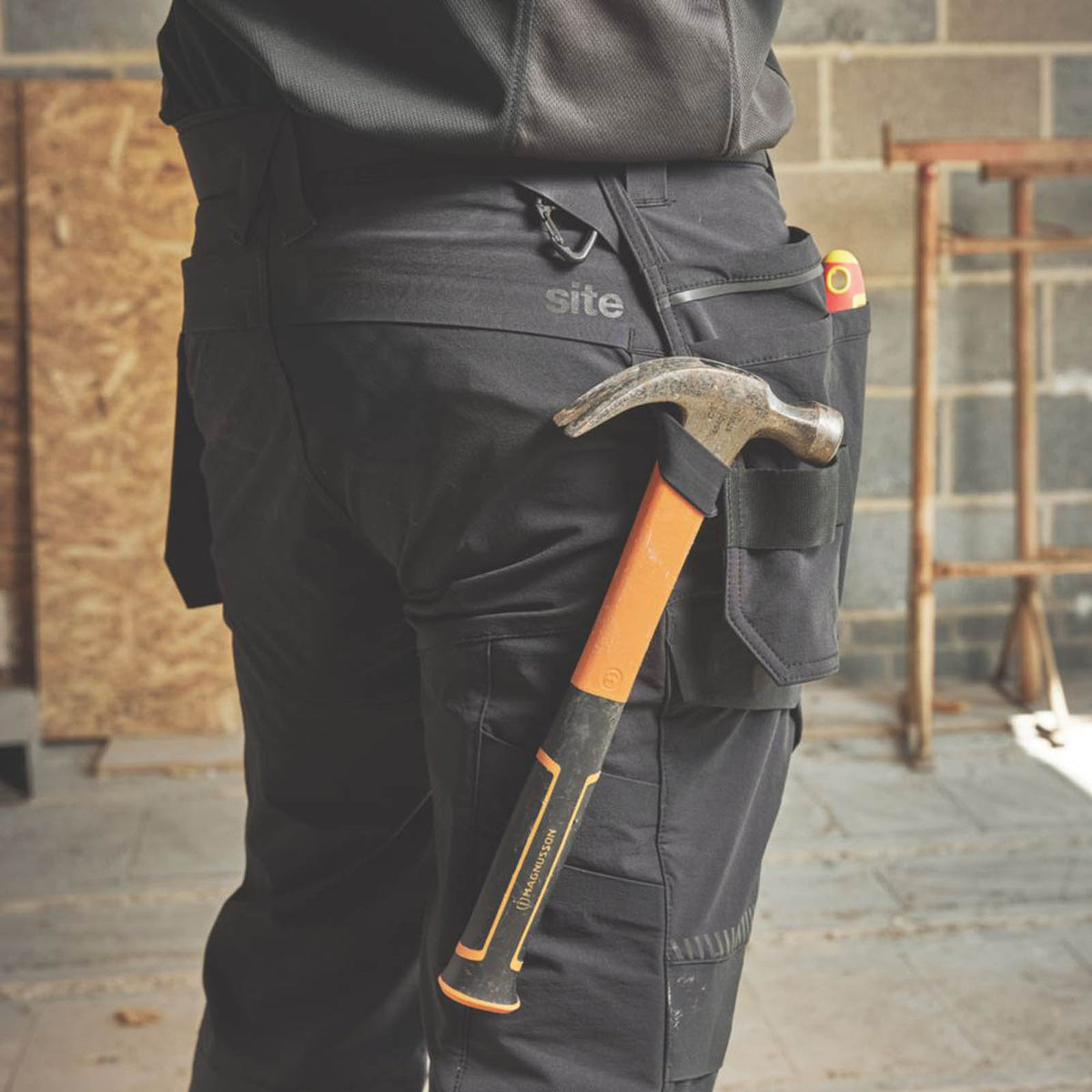 Site Work Trousers Mens Slim Fit Black Stretch Multi Pockets Cargo 34W 30L - Image 5