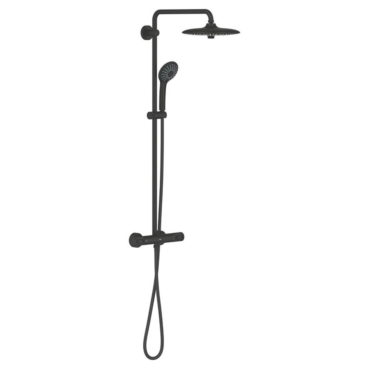 Grohe Thermostatic Shower Mixer Black 3 Spray Pattern Exposed Twin Round Head - Image 1