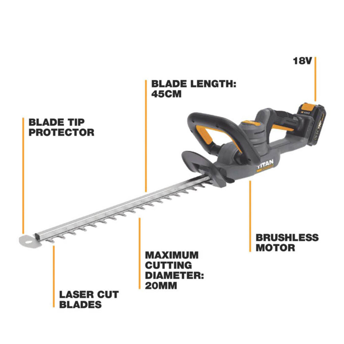 Titan Hedge Trimmer Cordless 8V 2.0Ah Li-Ion TTI1206GHT 45cm Garden Cutter - Image 3