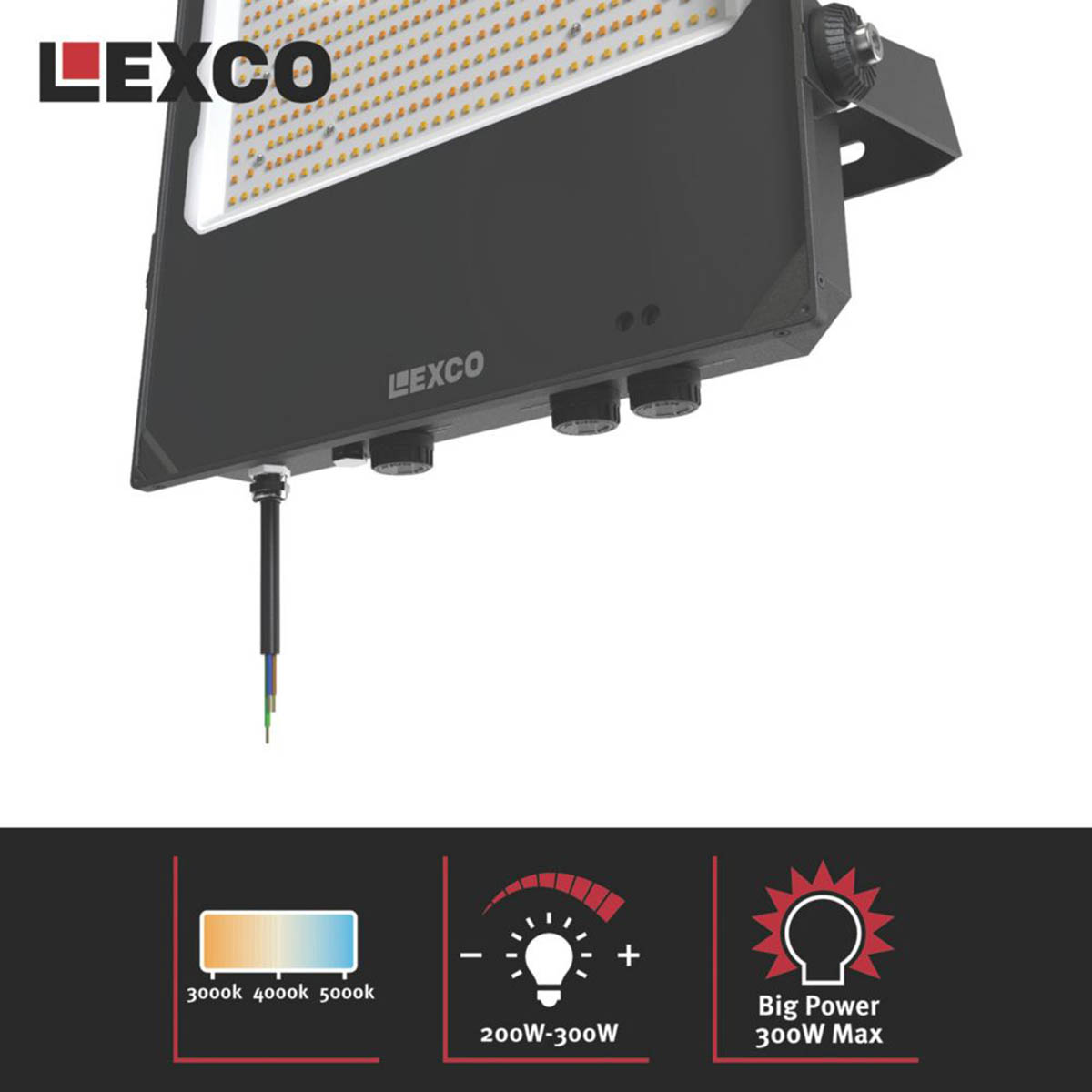 LED Floodlight With Photocell Black IP65 Outdoor Security Garden Light 300W - Image 4