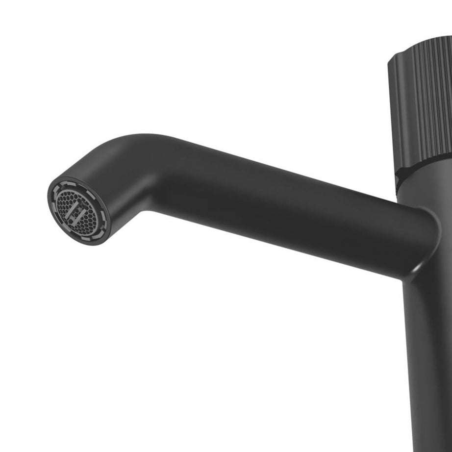 Swirl Basin Mixer Tap Mono Matt Black Brass Round With Clicker Waste 192.6mm - Image 5