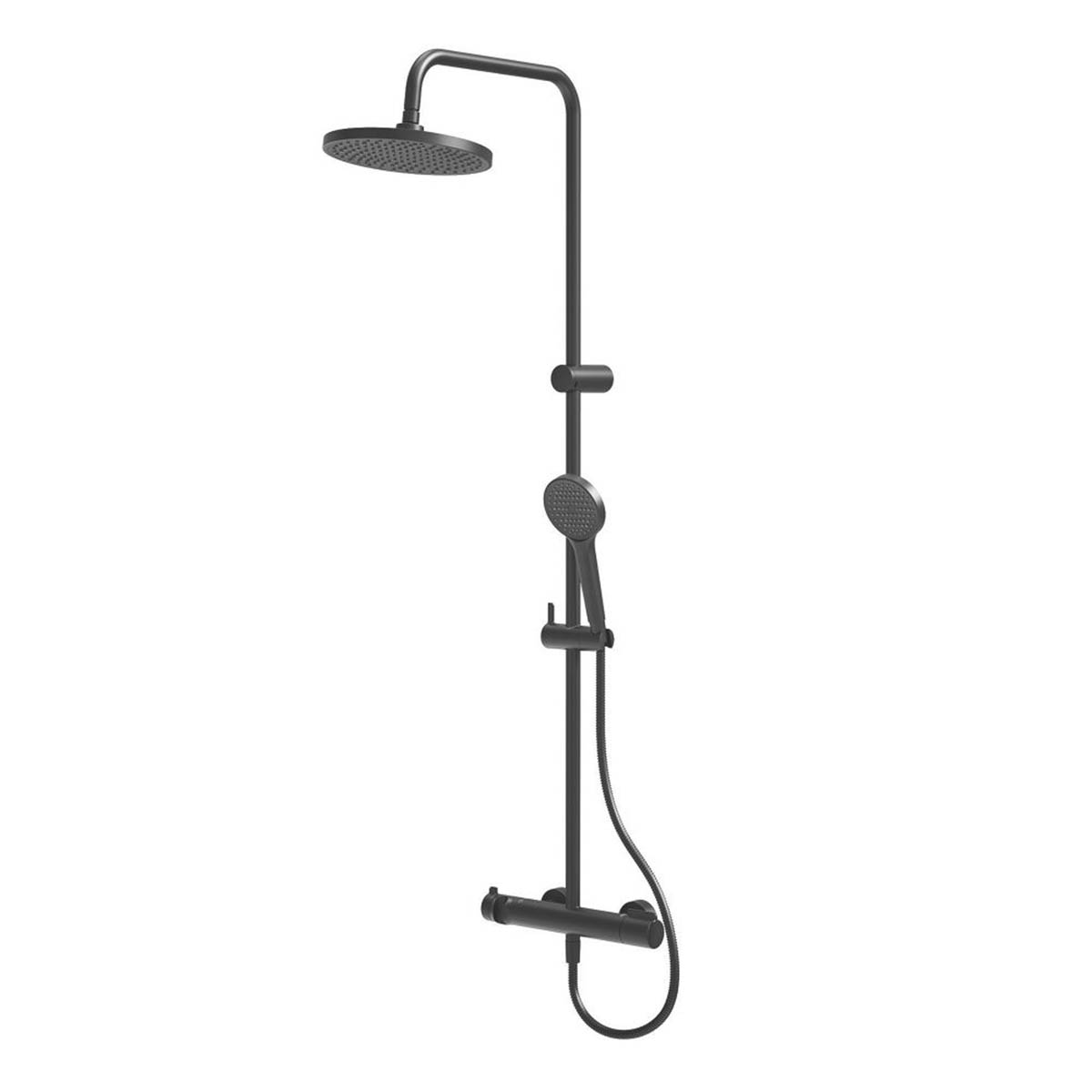 Swirl Multi Head Shower Thermostatic Matt Black Single Spray Pattern Round - Image 1