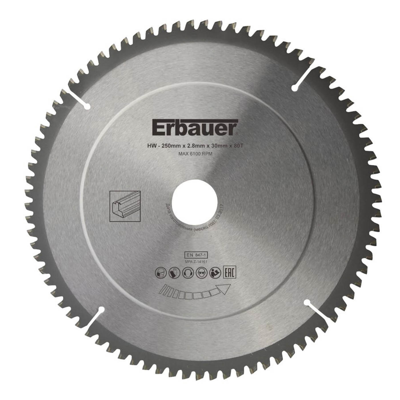 Erbauer Aluminium TCT Saw Blade 250 x 30mm 80T - Image 1
