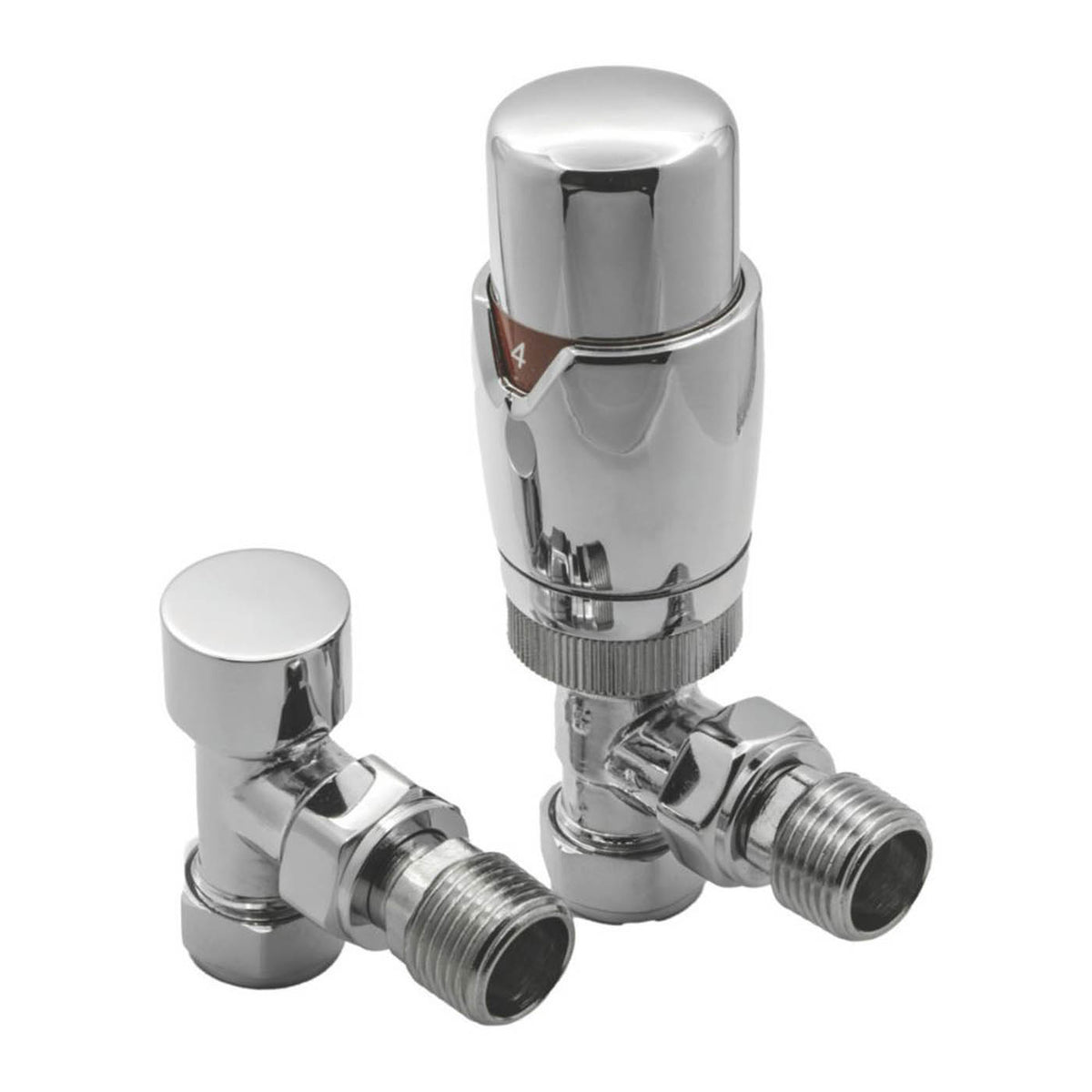 Reina Thermostatic Radiator Valve Modal TRV Chrome Angled 15x15mm Lockshield - Image 1
