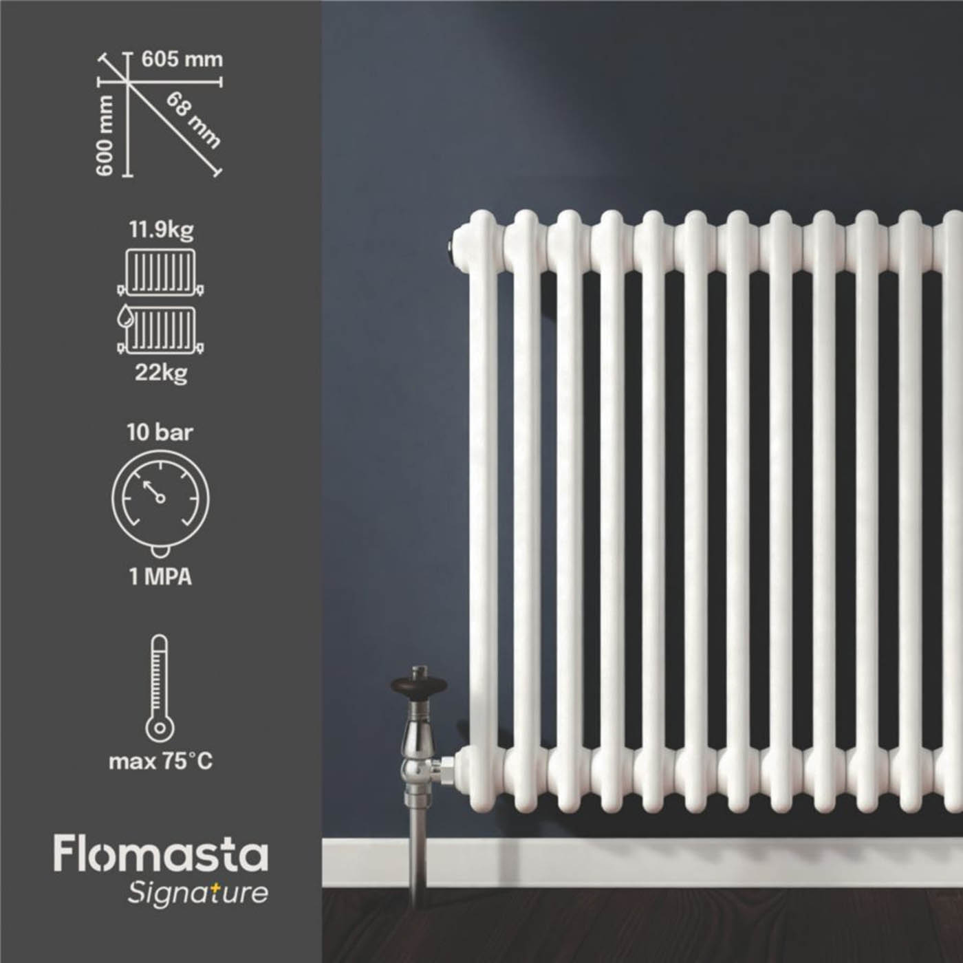 Flomasta 2 Column Radiator White Square Central Heating 612.3W (H)60x(W)60.5cm - Image 4