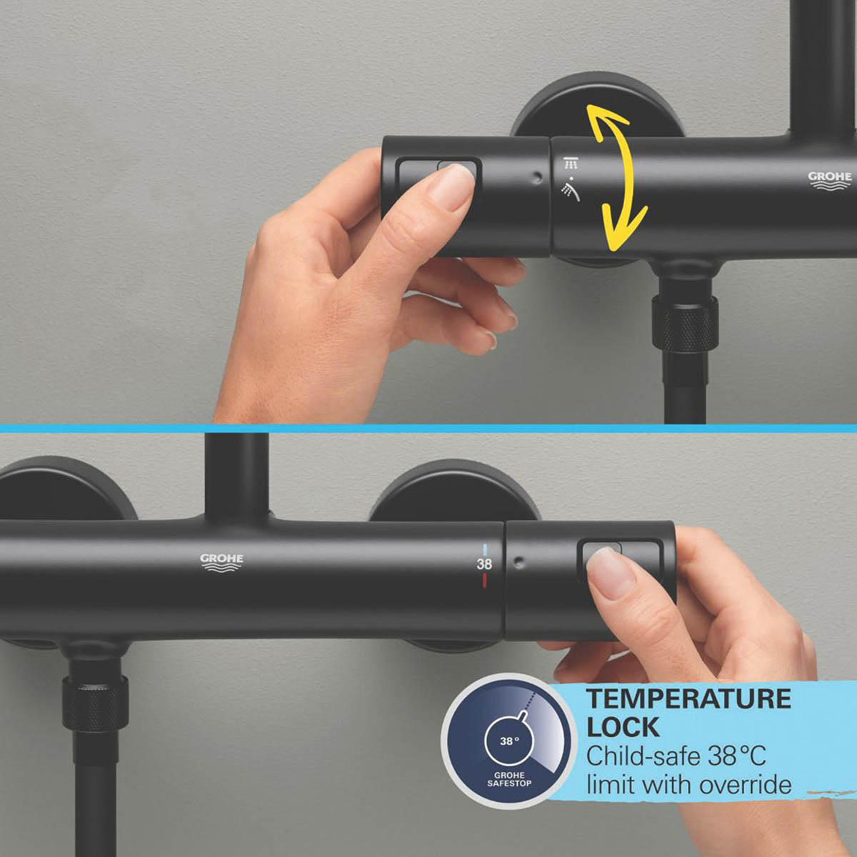 Grohe Thermostatic Mixer Shower Exposed Black Single Spray Pattern Twin Head - Image 6