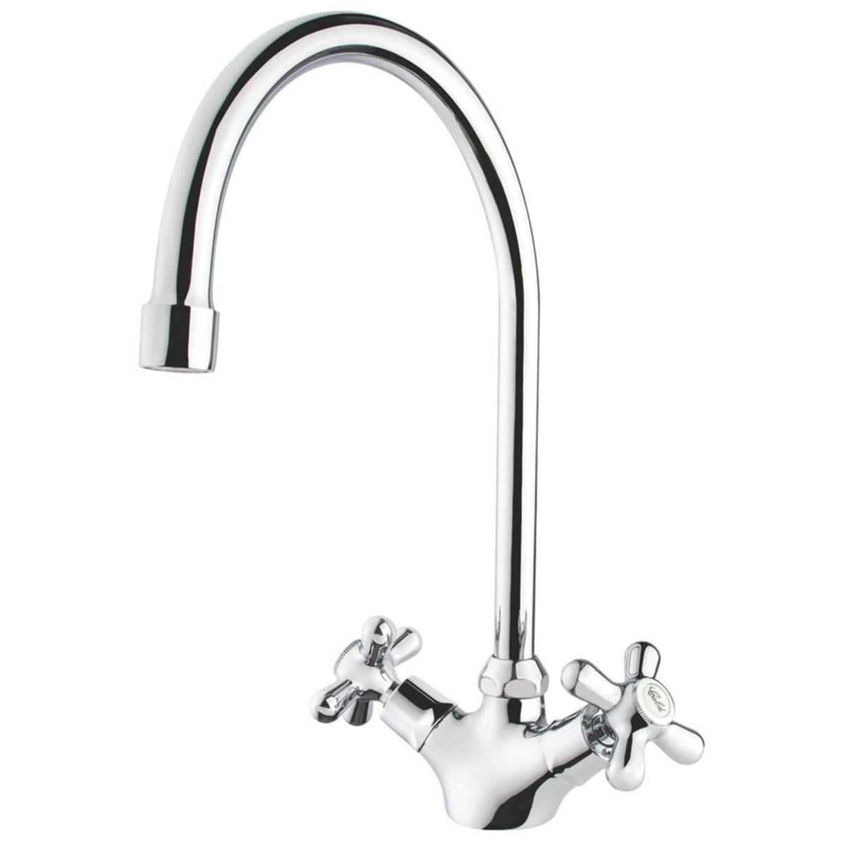 Swirl Kitchen Tap Mono Mixer Chrome Double Lever Cross Head Handles Faucet - Image 2