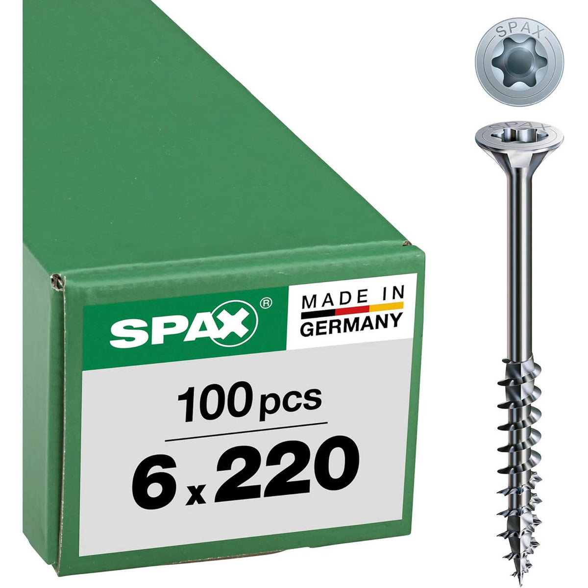 Spax Wood Screw Galvanised Partially Threaded Countersunk 6x220mm Pack Of 100 - Image 1