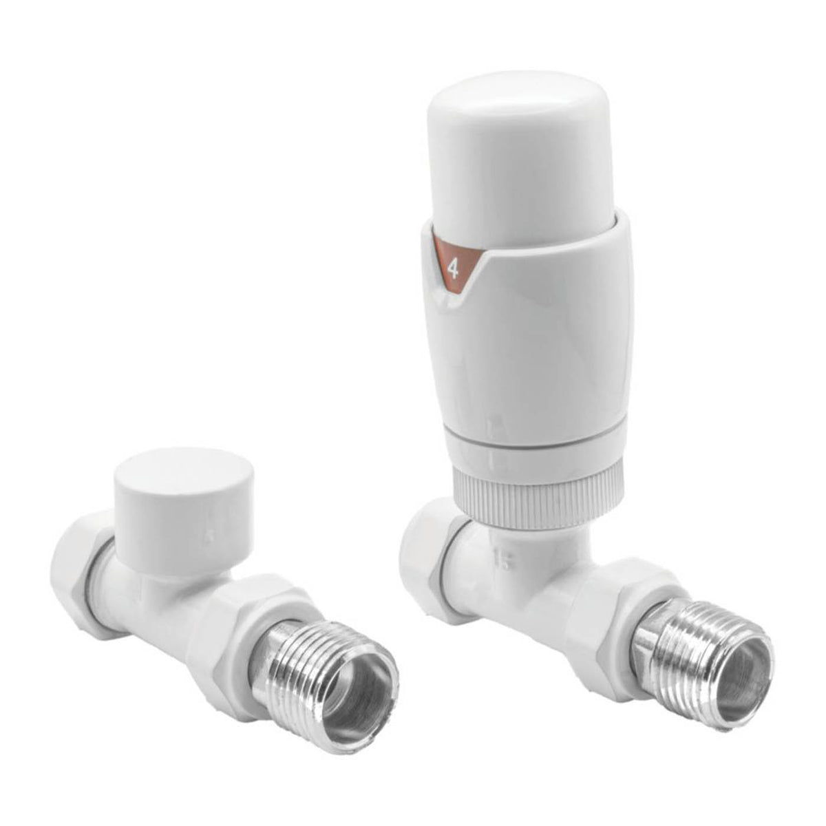 Reina Thermostatic Radiator Valve Modal TRV Straight White 15x15mm Lockshield - Image 1