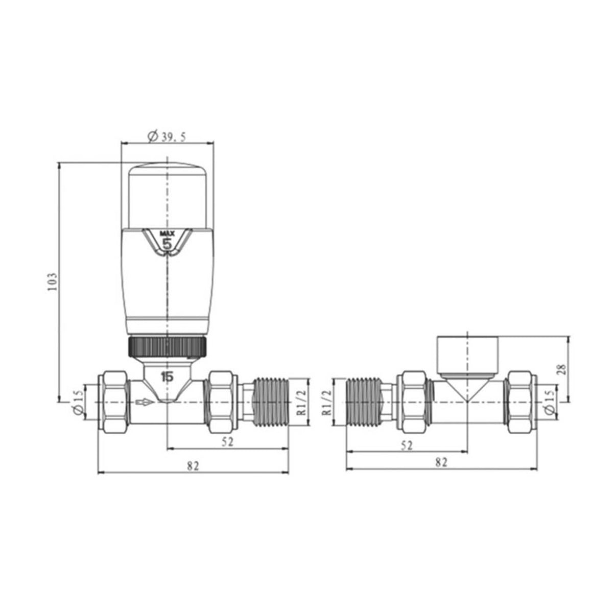 Reina Thermostatic Radiator Valve Modal TRV Straight White 15x15mm Lockshield - Image 3