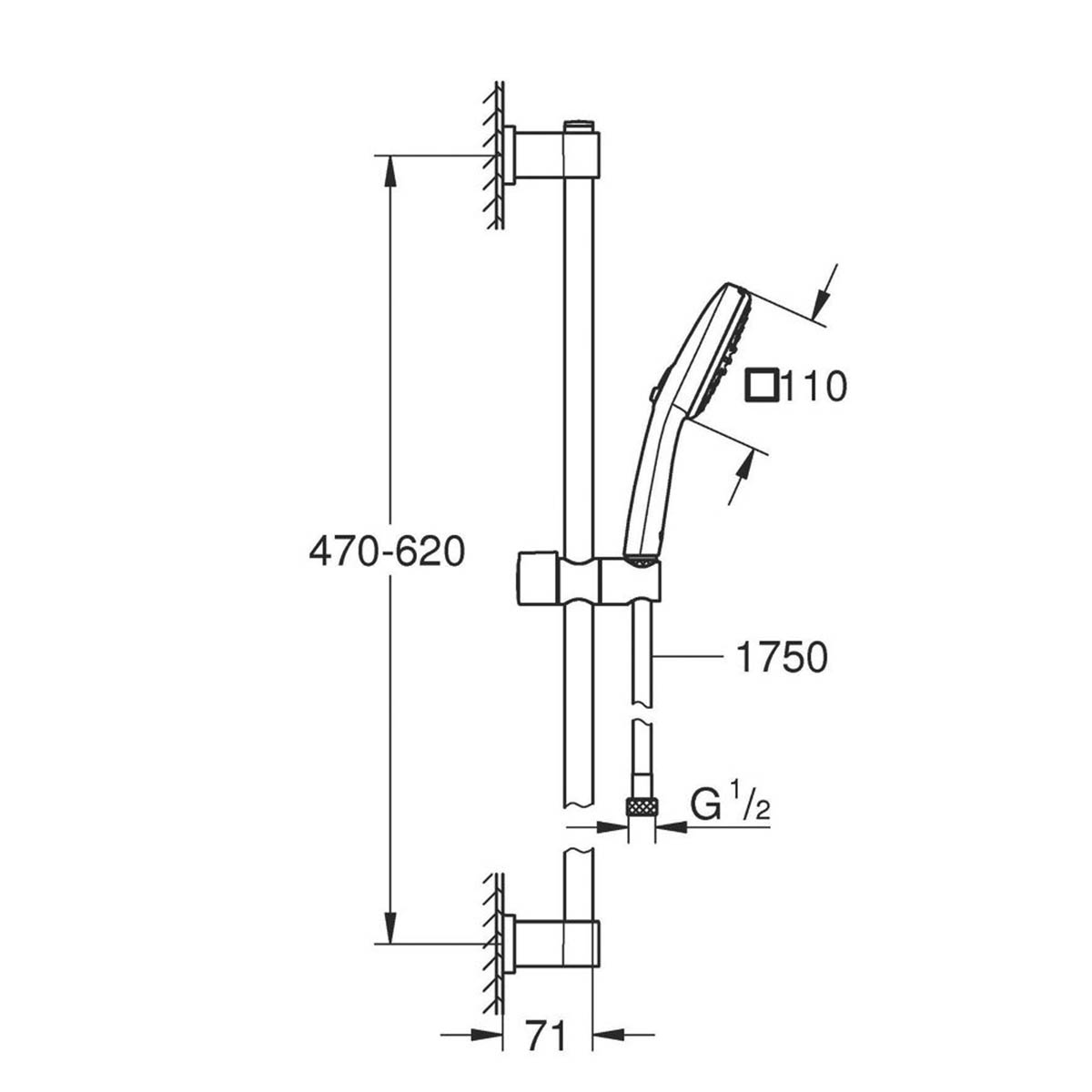 Grohe Shower Rail Set Vitalio Comfort 110 2-Spray Patterns Chrome Contemporary - Image 2