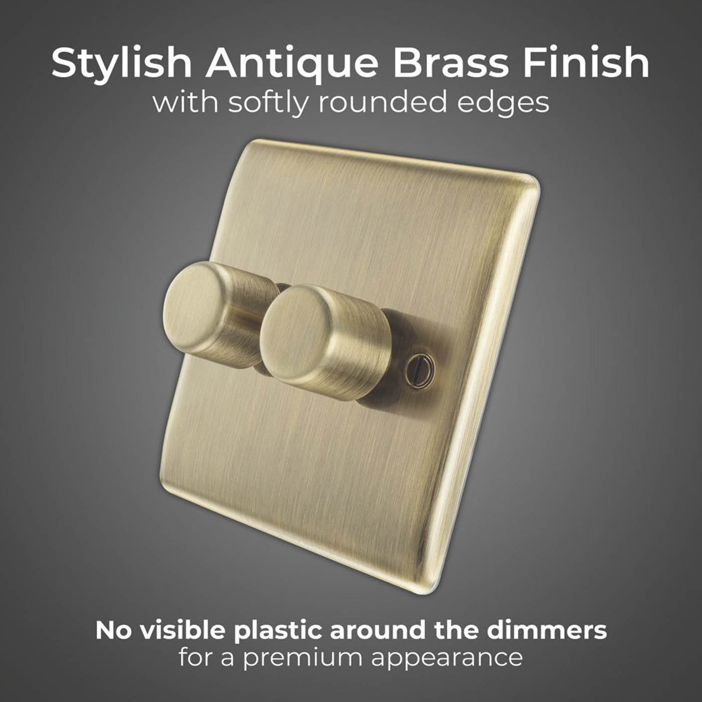 BG LED Dimmer Light Switch Double Antique Brass 2-Gang 2-Way Rotary Modern - Image 4