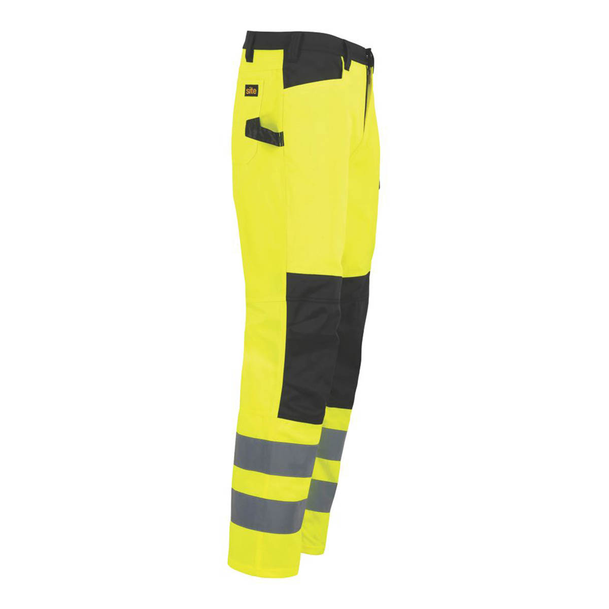 Site Mens Hi-Vis Work Trousers Yellow/Black Reflective Multi Pockets 38" W 32" L - Image 3