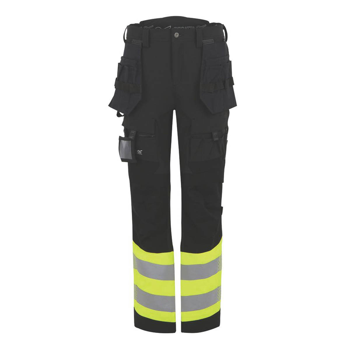 Regatta Hi Vis Work Trousers Mens Slim Fit Black Yellow Multi Pockets 38"W 32"L - Image 1