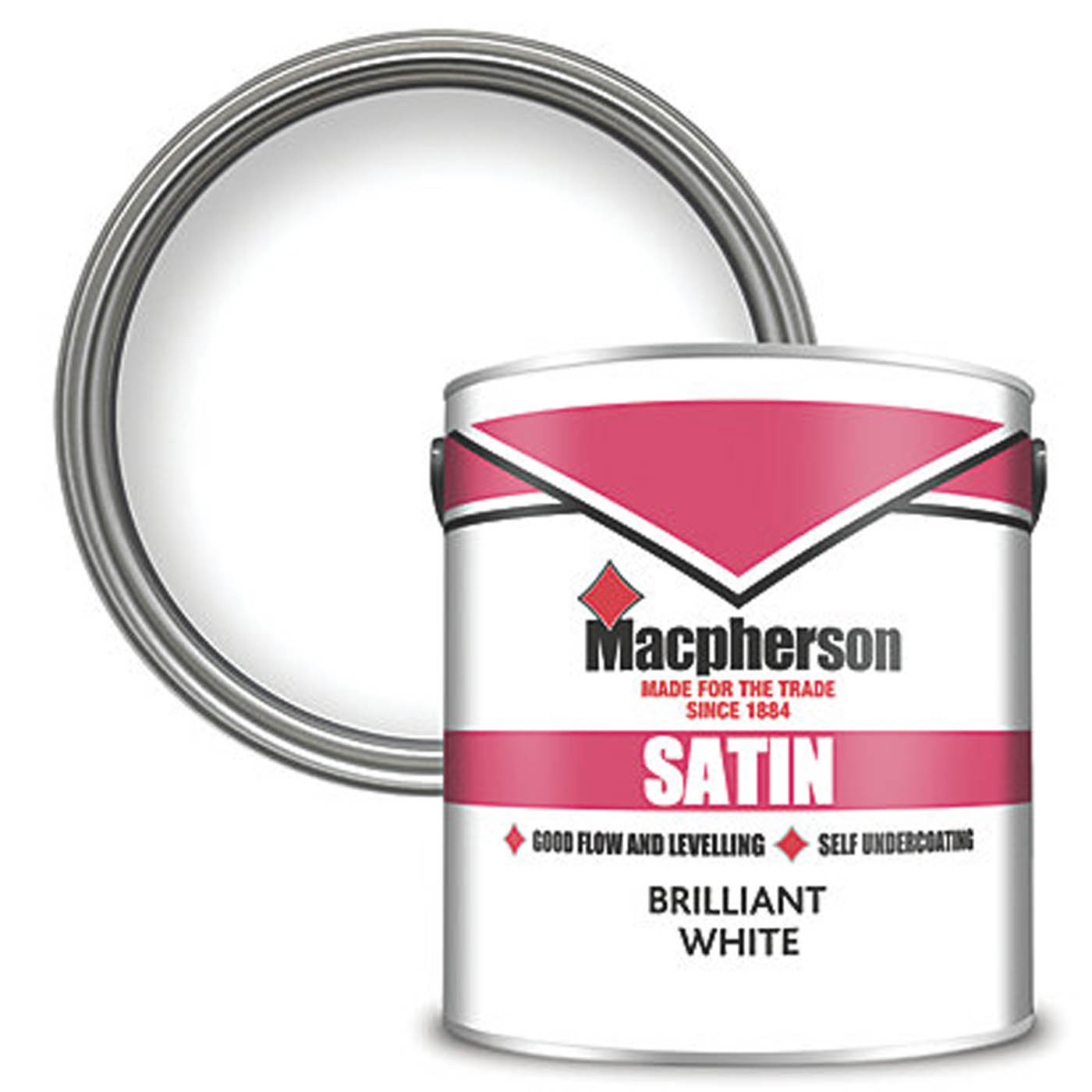 Macpherson Wood Metal Paint Trim Brilliant Satin White Indoor Outdoor 2.5Ltr - Image 1