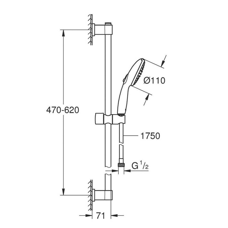 Grohe Shower Rail Set 2 Spray Patterns Matt Black Kink Free Hose Contemporary - Image 2