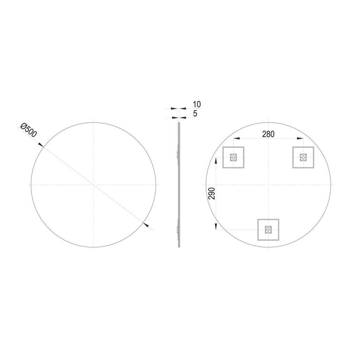 Bathroom Mirror Plain Slim Profile Round Wall Mounted 500mm x 10mm x 500mm - Image 3