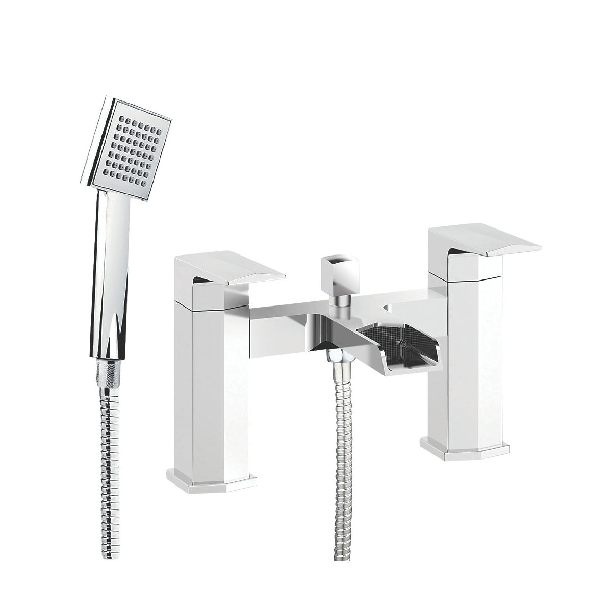 Bristan Bath Filler Tap Shower Mixer Waterfall Chrome Double Lever Square Head - Image 1