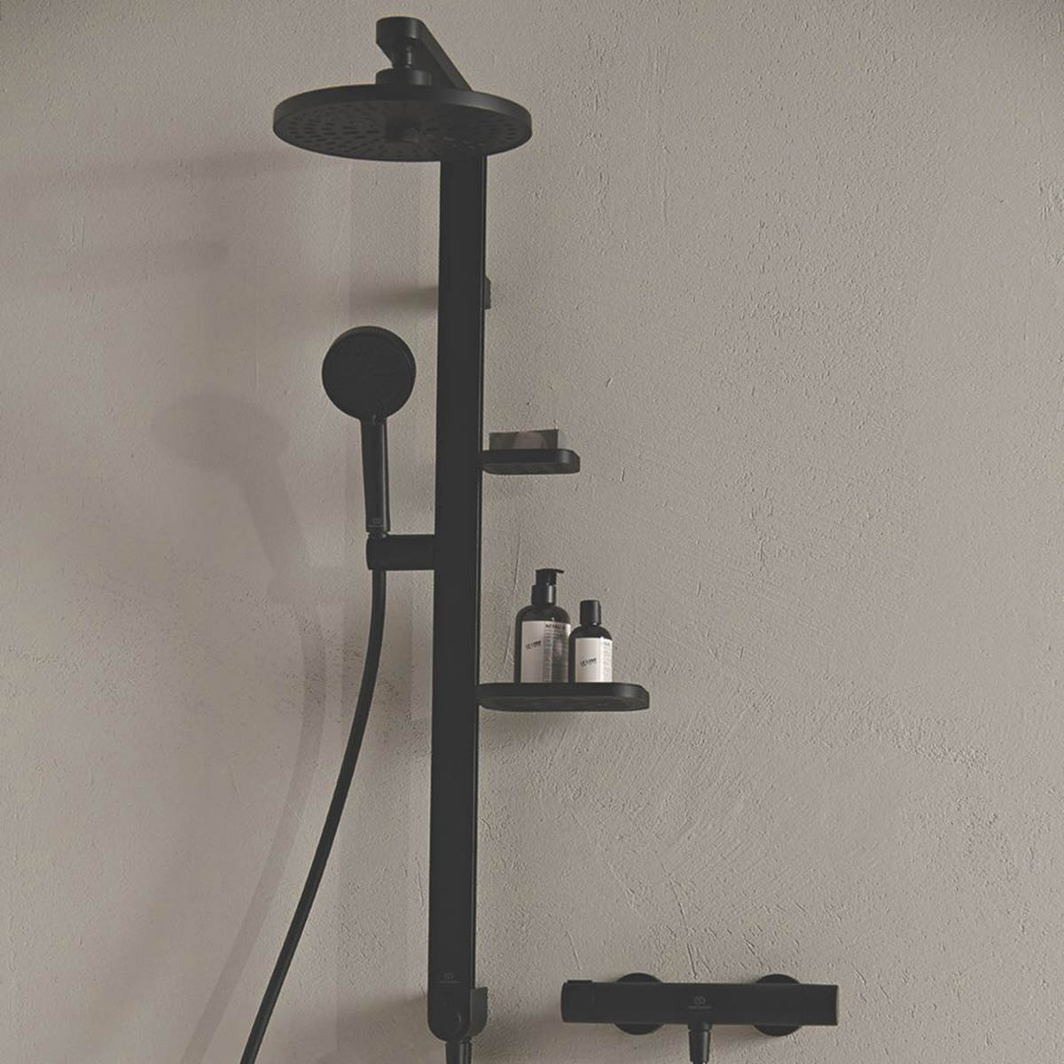 Thermostatic Mixer Shower Exposed Silk Black 2 Spray Pattern Round Twin Head - Image 3