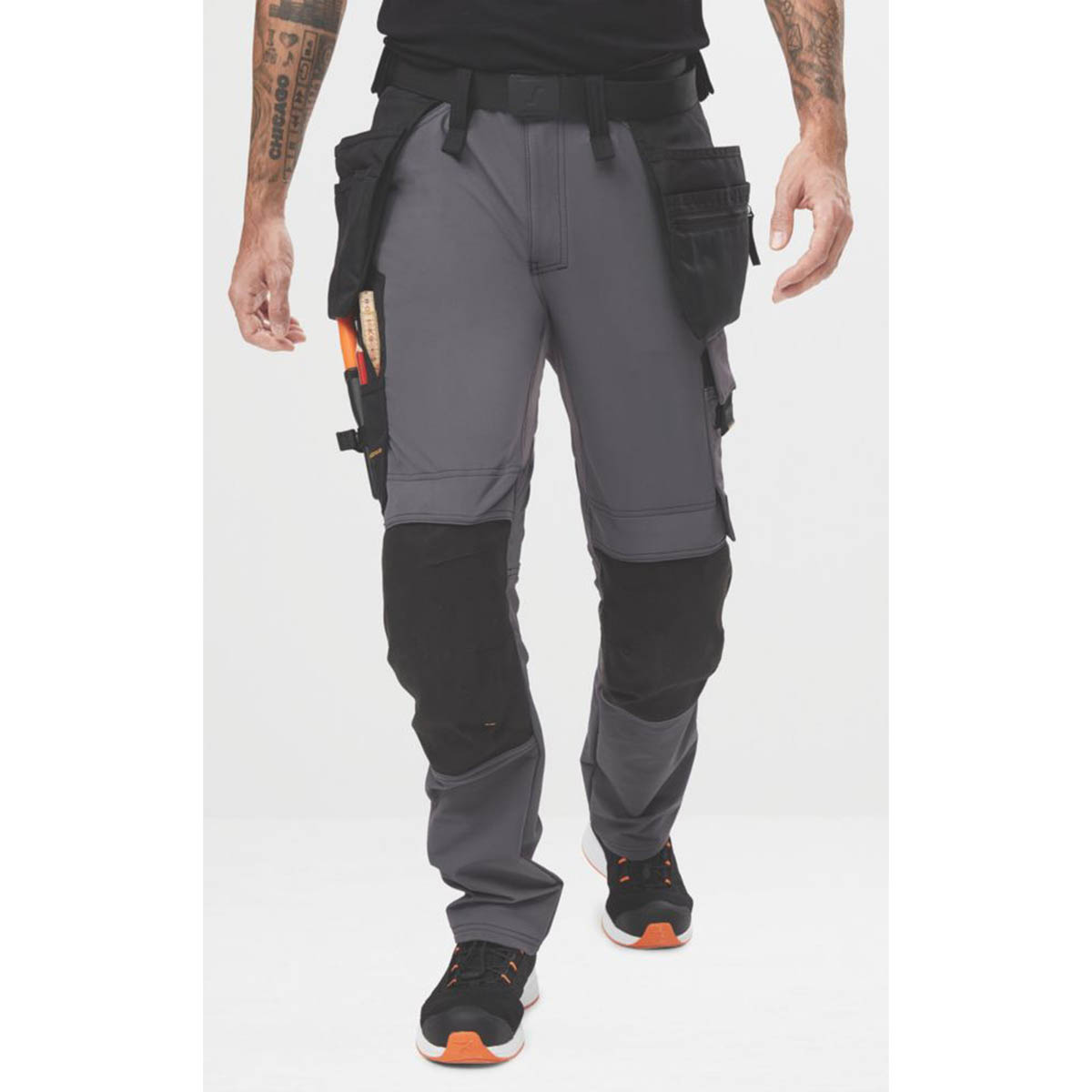 Snickers Work Trousers Mens Slim Fit Grey Black Stretch Multi Pockets 41"W 32"L - Image 3