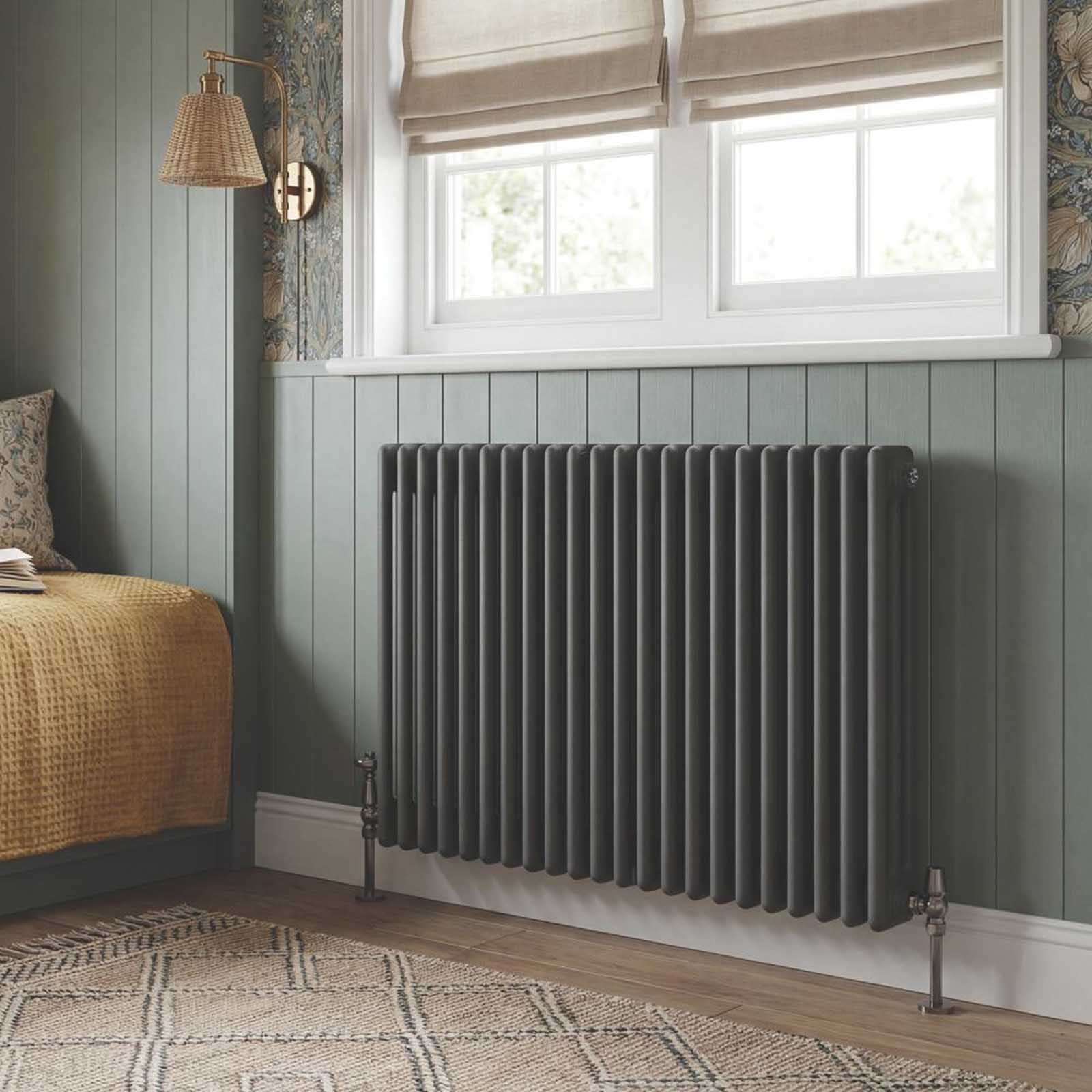 Flomasta 3 Column Radiator Anthracite Steel Horizontal 4366BTU H60xW101cm - Image 2