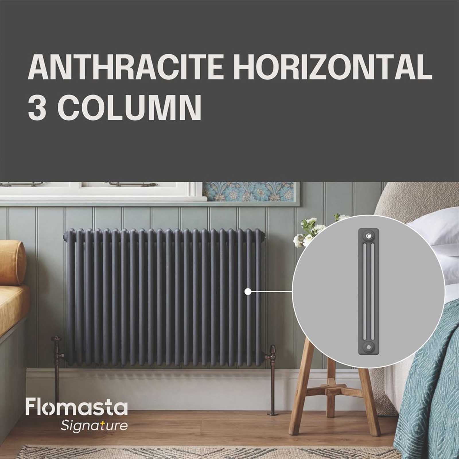 Flomasta 3 Column Radiator Anthracite Steel Horizontal 4366BTU H60xW101cm - Image 3