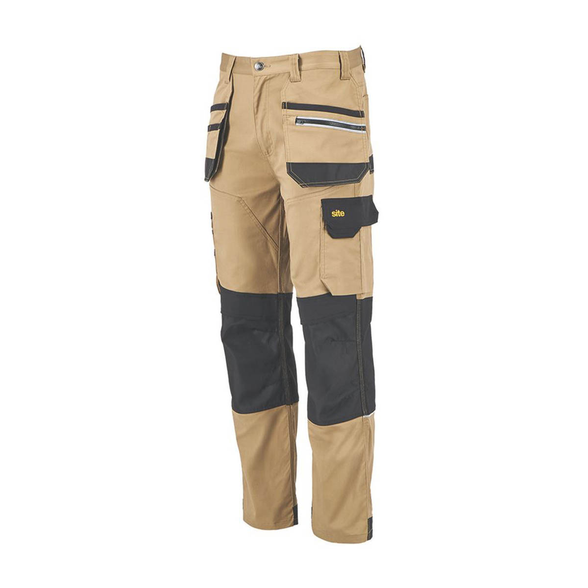 Site Mens Work Trousers Tan Black Stretch Cargo Holster Pockets 34" W 32" L - Image 1