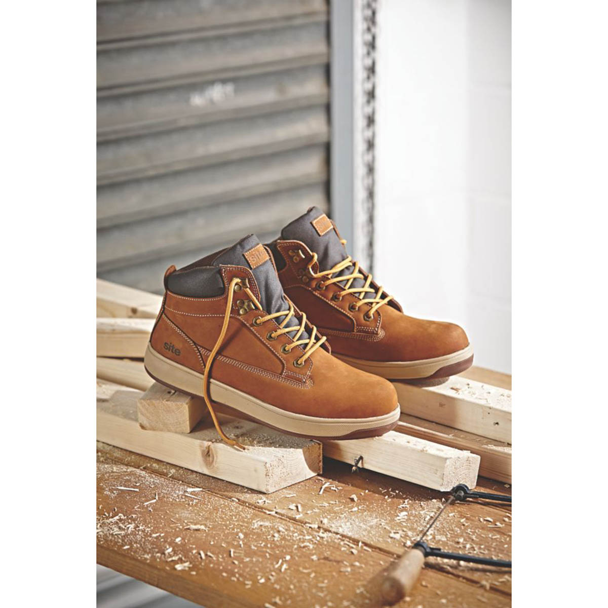 Site Safety Boots Mens Wide Fit Dark Honey Leather Steel Toe Shoes Size 10 - Image 2