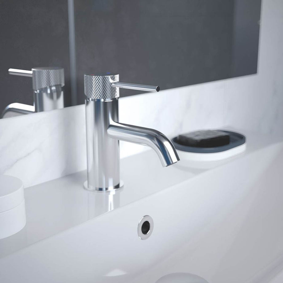 Swirl Basin Mixer Tap Mono Single Lever Chrome Brass With Clicker Waste 143mm - Image 3