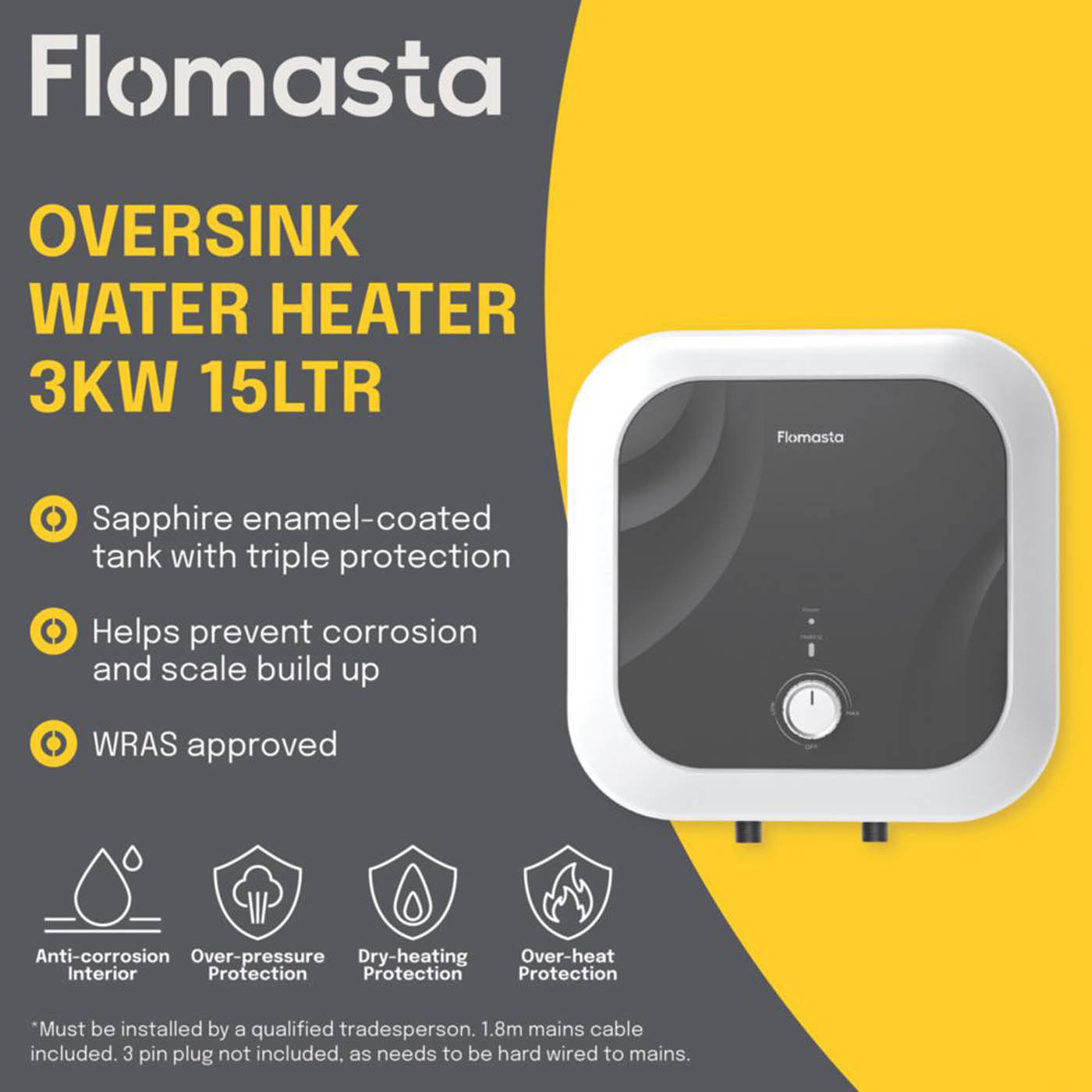 Flomasta Oversink Electric Water Heater 3kW 15Ltr - Image 3