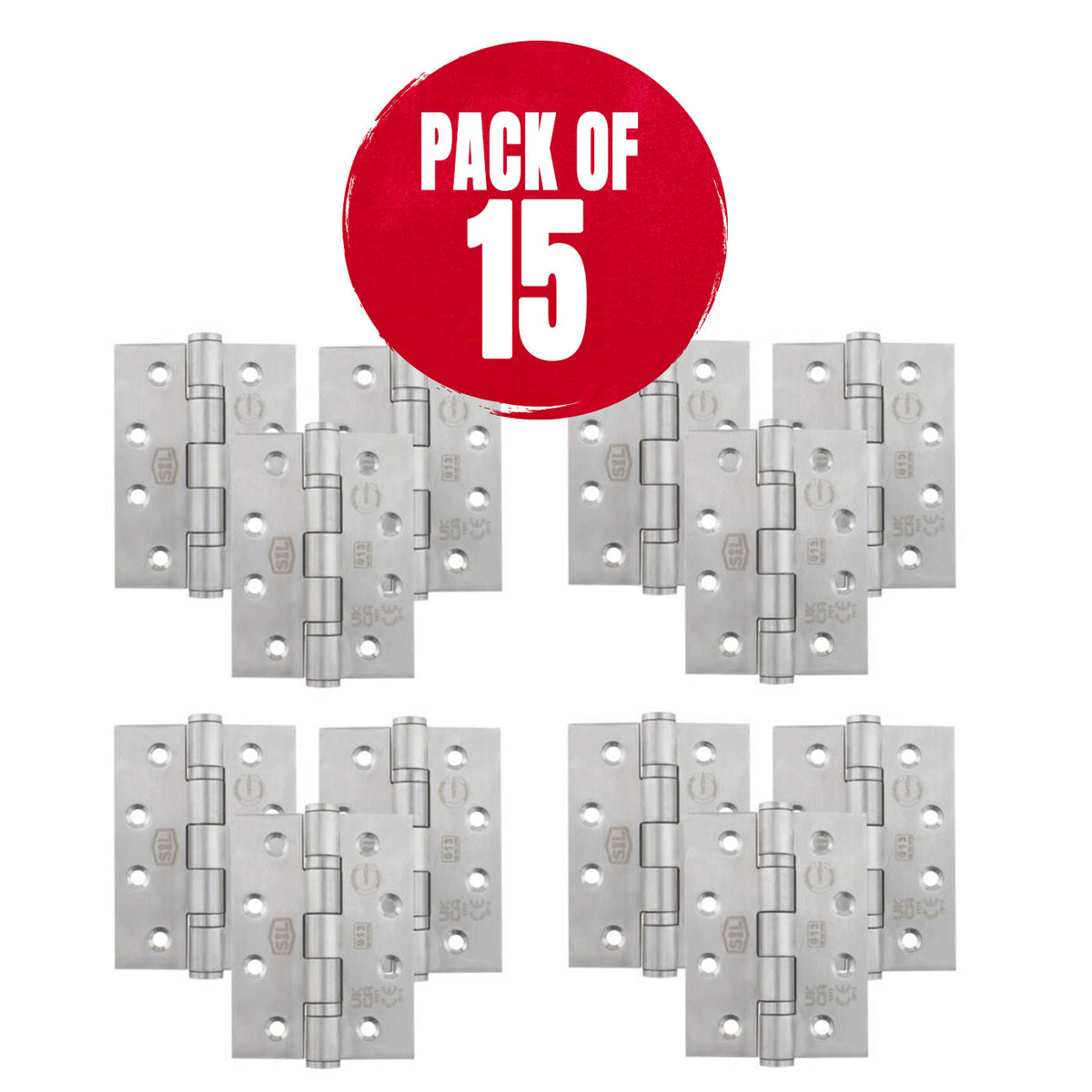 Smith & Locke Door Hinges Fire Rated Stainless Steel 13 Grade 102 x 76mm 15 Pack - Image 1