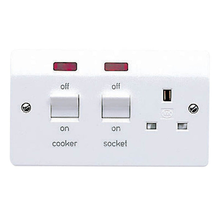 Kitchen Cooker Switch 45A Socket 13A Gloss White Raised Slim Neon Indicator - Image 2