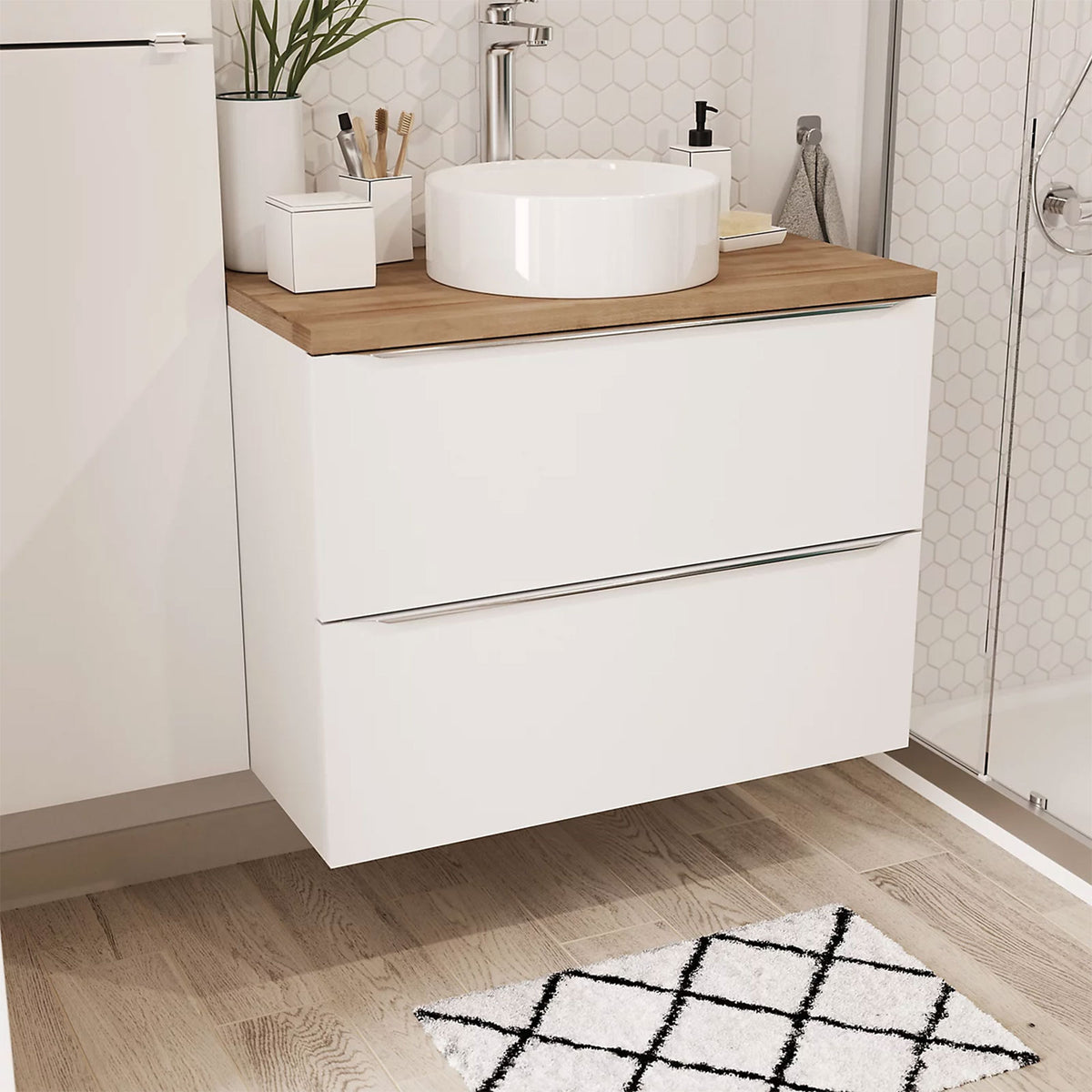 GoodHome Imandra Gloss White Wall-mounted Bathroom Vanity unit (H) 600mm (W) 800mm - Image 2