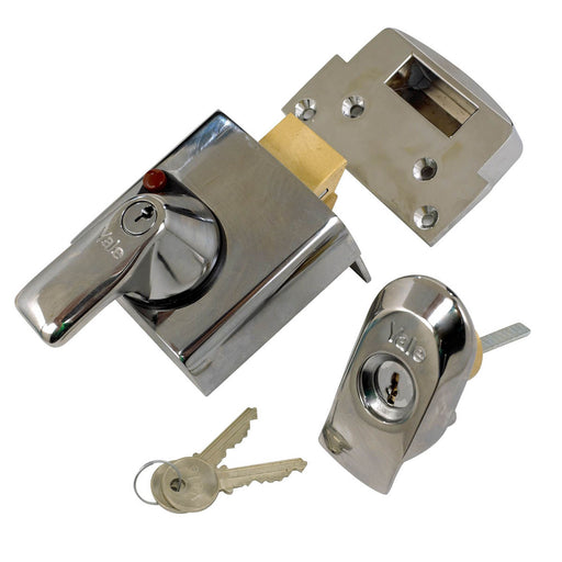 Yale Chrome effect 60mm Night latch, (H)90mm (W)90mm - Image 1