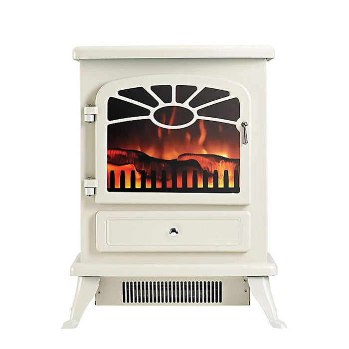 Electric Stove Fire Heater Log Effect Matt Cream Traditional Design 1.8KW - Image 1