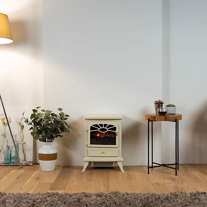 Electric Stove Fire Heater Log Effect Matt Cream Traditional Design 1.8KW - Image 6