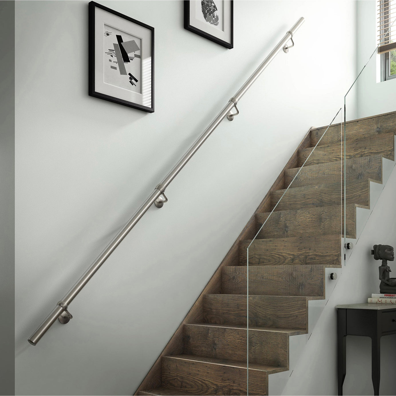 Rothley Handrail Kit Modern Brushed Stainless Steel Rounded Silver 3.6mx40mm - Image 1