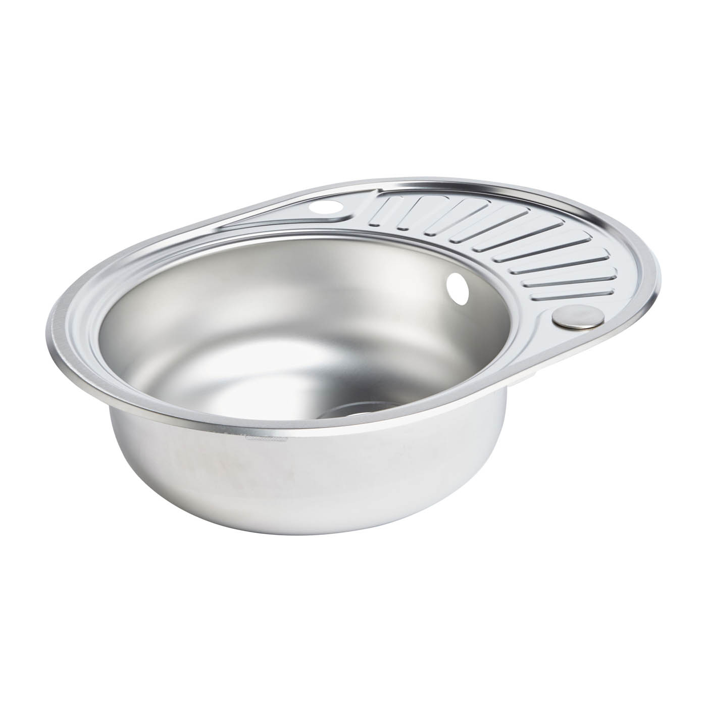 Kitchen Sink Round Stainless Steel 1 Bowl Drainer Satin Inox 450 x 570mm - Image 2