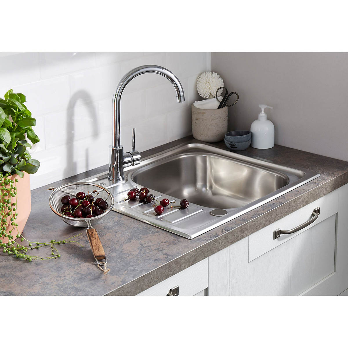 Kitchen Sink 1 Bowl Drainer Stainless Steel Polished Inox 500mm x 580mm - Image 4