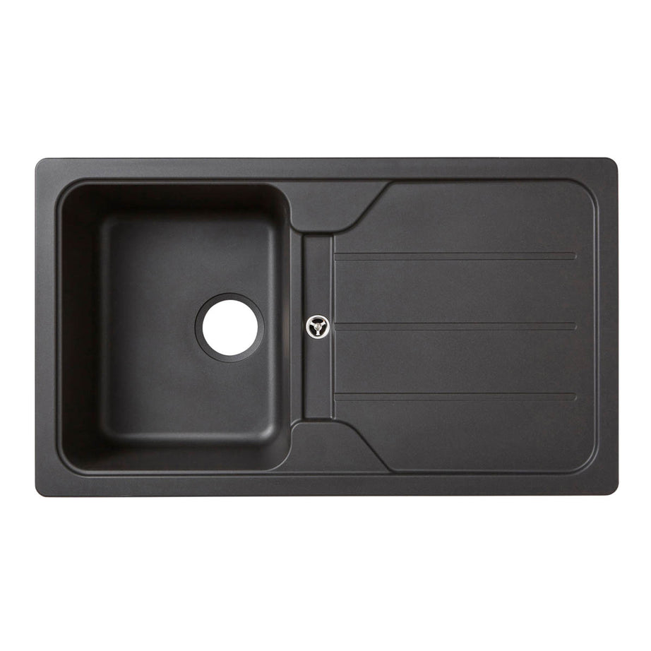 Kitchen Sink Black Composite Quartz 1 Bowl Reversible Drainer Rectangular - Image 1