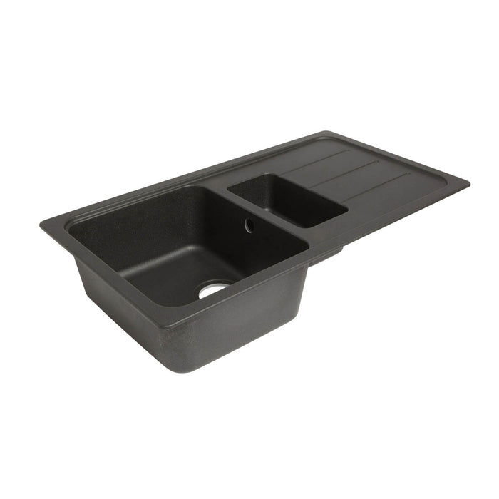 Kitchen Sink 1.5 Bowl Black Composite Quartz Reversible Drainer 500x900mm - Image 2