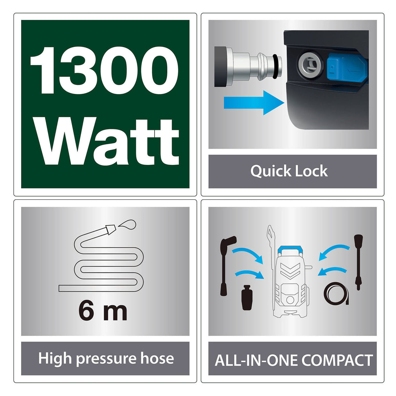 Mac Allister High Pressure Washer Electric MPWP100D-3 Jet Garden Car Patio 1.3kW - Image 2