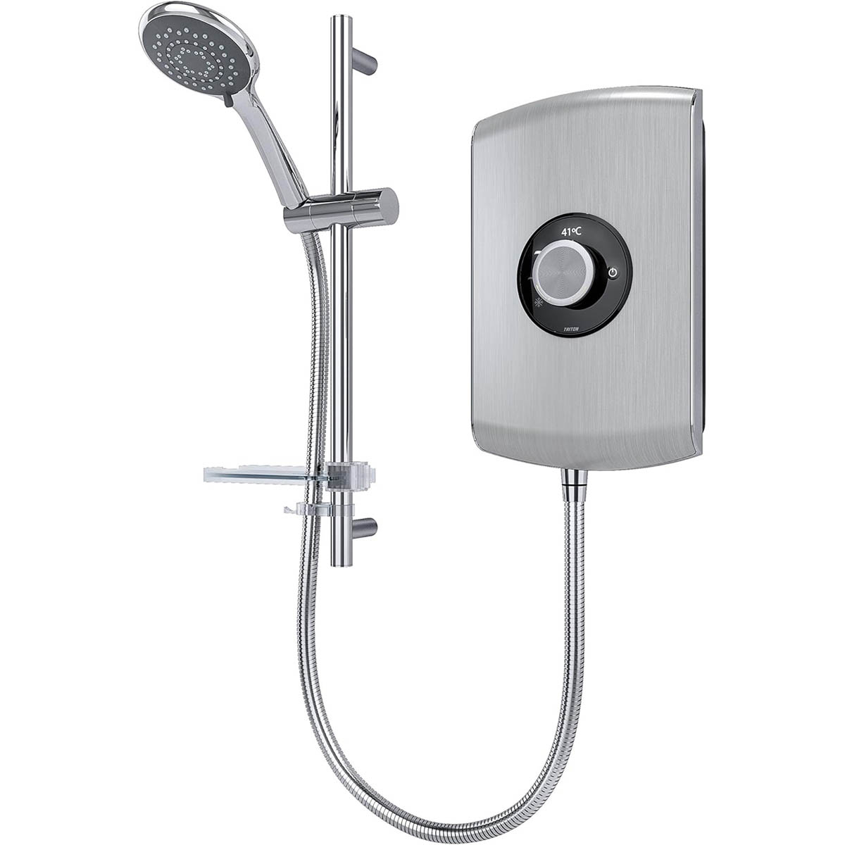 Triton Electric Shower 8.5 KW Brushed Steel Round Head 5 Spray Patterns Bathroom - Image 1