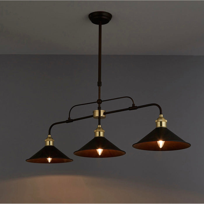 Industrial 3 Lamp Pendant Ceiling Light LED Bronze Effect Dimmable Living Areas - Image 2