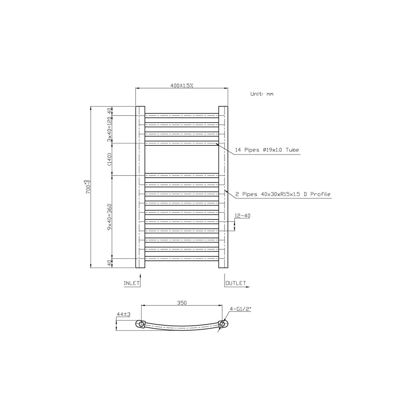 Flomasta Towel Rail Radiator Chrome Curved Bathroom Warmer Ladder (H)70x(W)40cm - Image 4