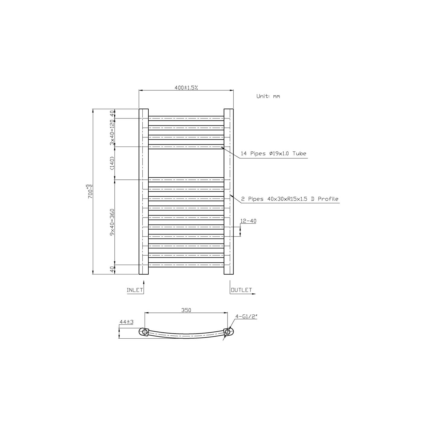 Flomasta Towel Rail Radiator Chrome Curved Bathroom Warmer Ladder (H)70x(W)40cm - Image 4