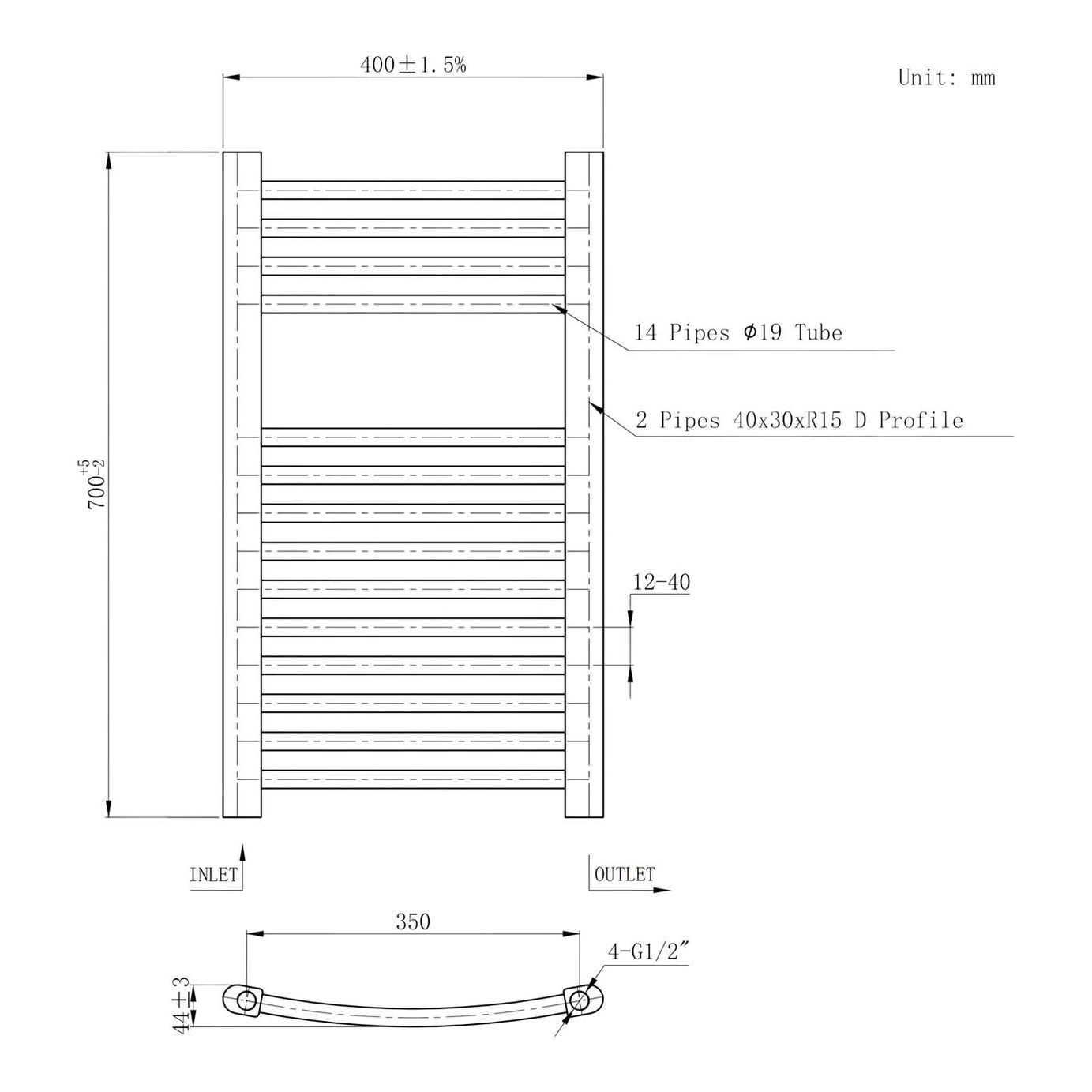 Flomasta Towel Rail Radiator Chrome Curved Bathroom Warmer Ladder (H)70x(W)40cm - Image 8