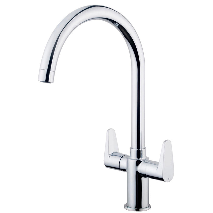 Kitchen Tap Mixer Monobloc Chrome Dual Lever Swivel Spout Contemporary Faucet - Image 2