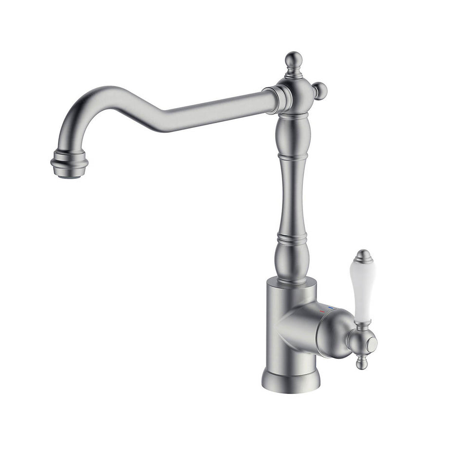 Kitchen Mixer Tap Faucet Side Lever Nickel Effect Swivel Spout Antique - Image 2